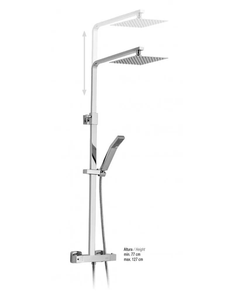 Sistema Ducha Termostática QUBIK Buades | Rociador 250 mm | Mango 3 Funciones
