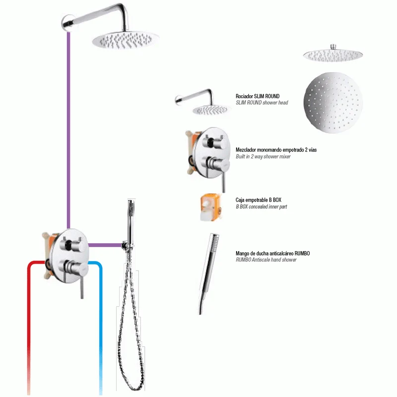 Kit Ducha Empotrada 2 Vías CAGLIARI Buades | Mezclador Empotrado | Rociador Slim 250 mm | Tecnología Cold Touch