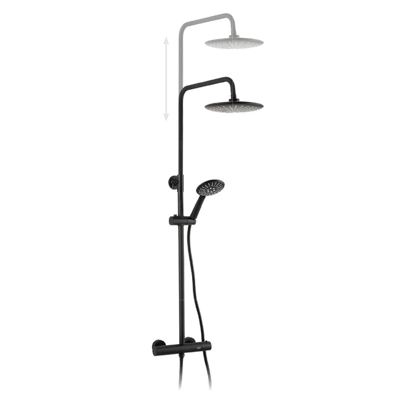 Sistema Ducha Termostática NUCK Buades | Rociador 250 mm | 3 Funciones | Flexible 1.5 m | En Cromo o Negro