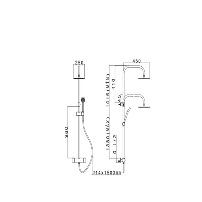 Sistema Ducha Termostática NUCK Buades | Rociador 250 mm | 3 Funciones | Flexible 1.5 m | En Cromo o Negro