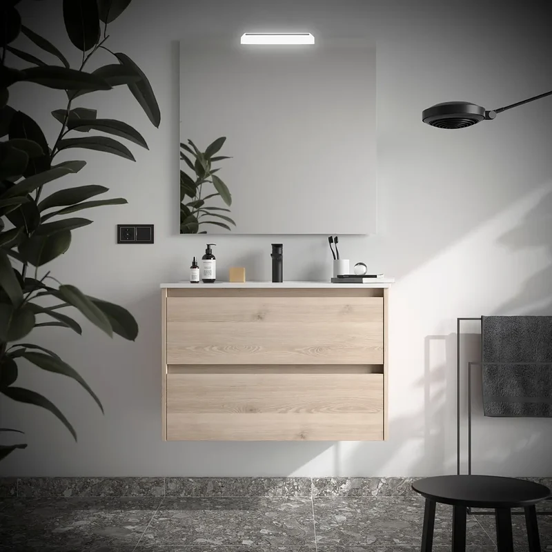 Mueble de Baño con Lavabo y 2 Cajones Salgar Noja 80 cm Roble Natural