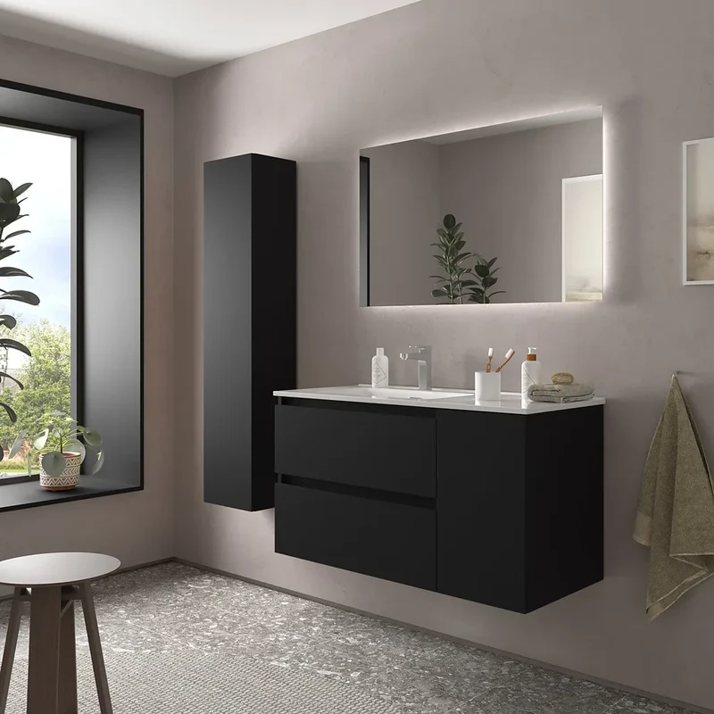 Mueble de Baño con Lavabo Salgar Bequia Plus 90 cm Negro Mate