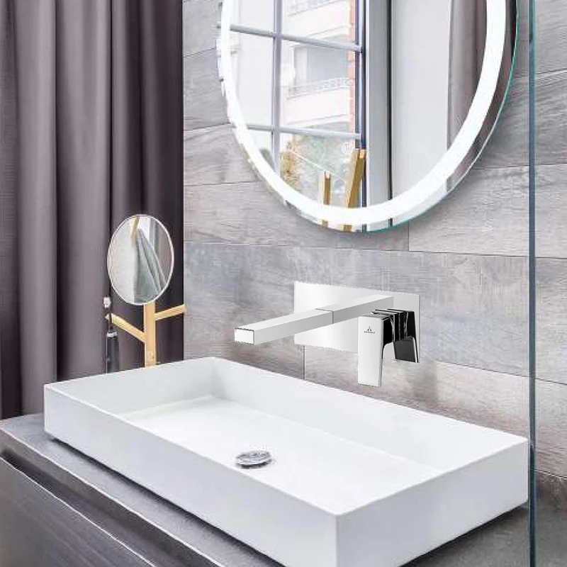 Grifería Monomando Empotrada NEPAL Lavabo | Diseño Cuadrado | Cromo Brillante | Cartucho Sedal