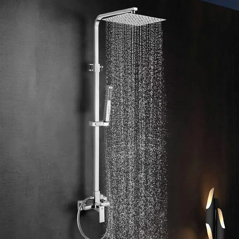 Conjunto Ducha Monomando LUXOR Aquassent | Cromo Brillante y Negro | Rociador Cuadrado | 95-140cm