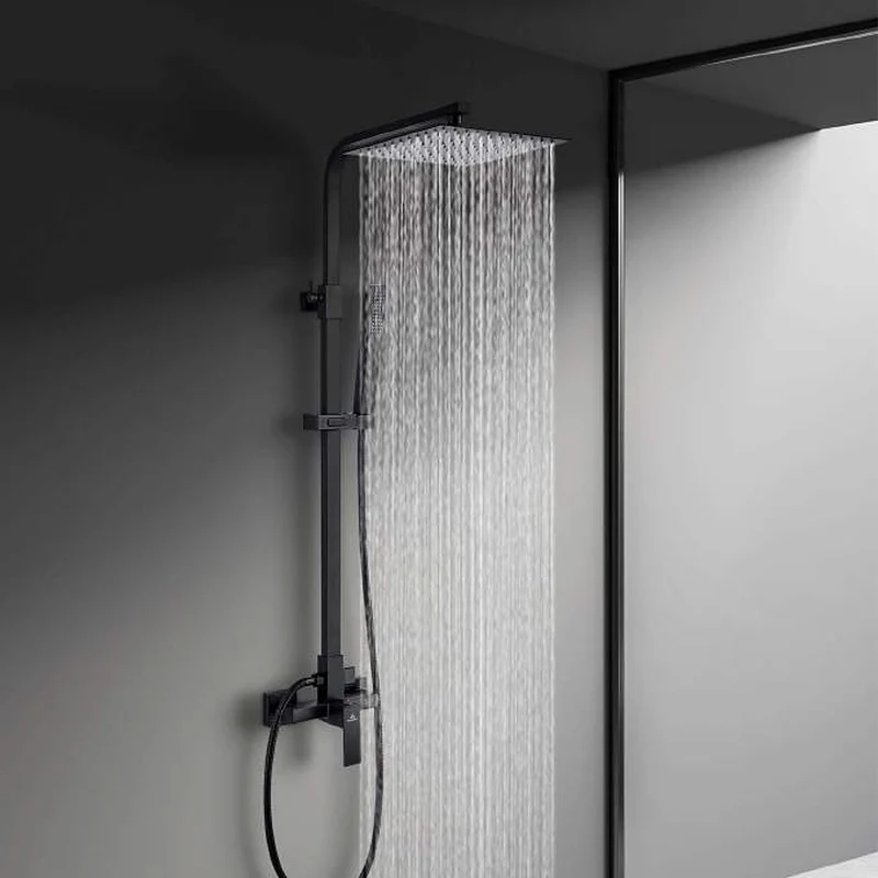 Conjunto Ducha Monomando LUXOR Aquassent | Cromo Brillante y Negro | Rociador Cuadrado | 95-140cm