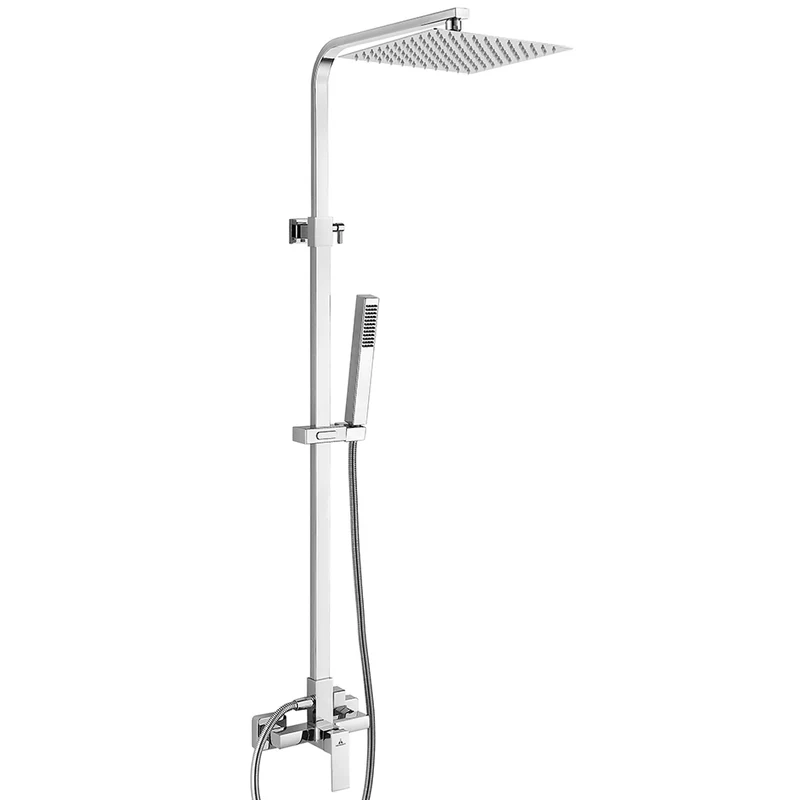 Conjunto Ducha Monomando LUXOR Aquassent | Cromo Brillante y Negro | Rociador Cuadrado | 95-140cm