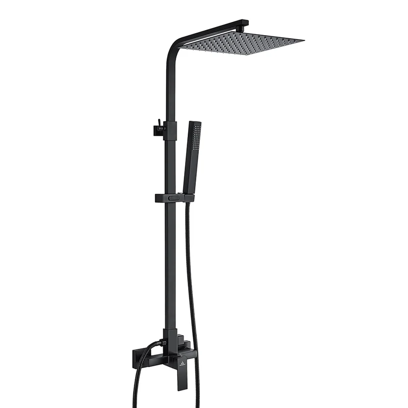 Conjunto Ducha Monomando LUXOR Aquassent | Cromo Brillante y Negro | Rociador Cuadrado | 95-140cm
