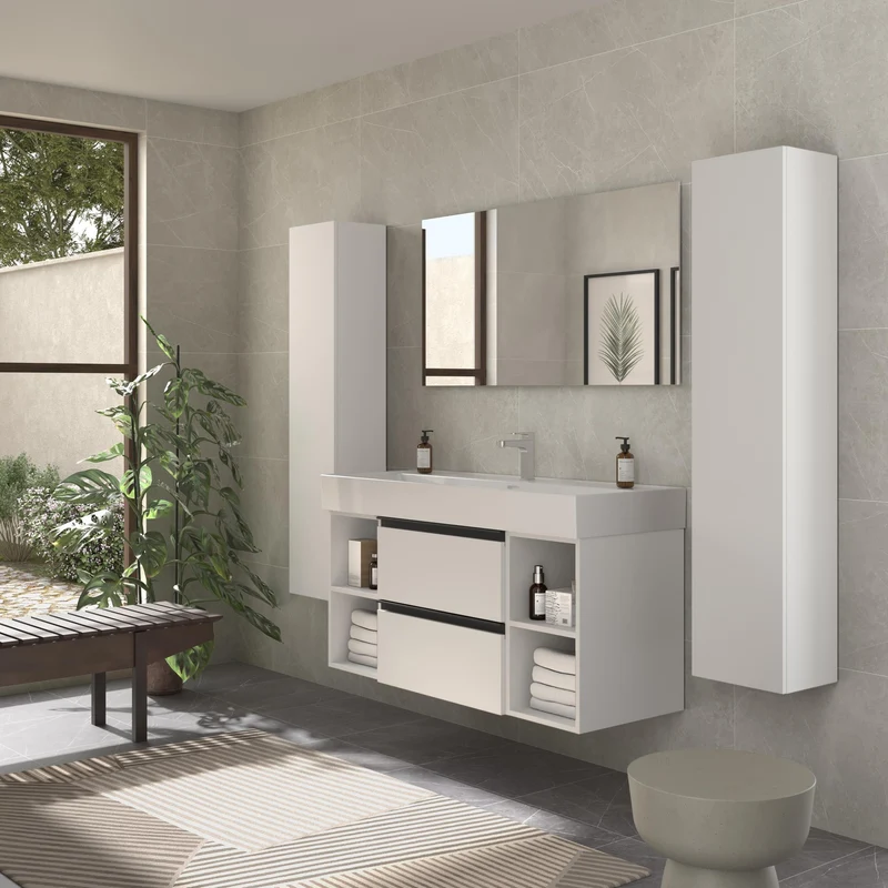 SALGAR 116038 BEQUIA PLUS METAL Mueble de Baño 1 poza Porcelana 120cm Blanco Mate