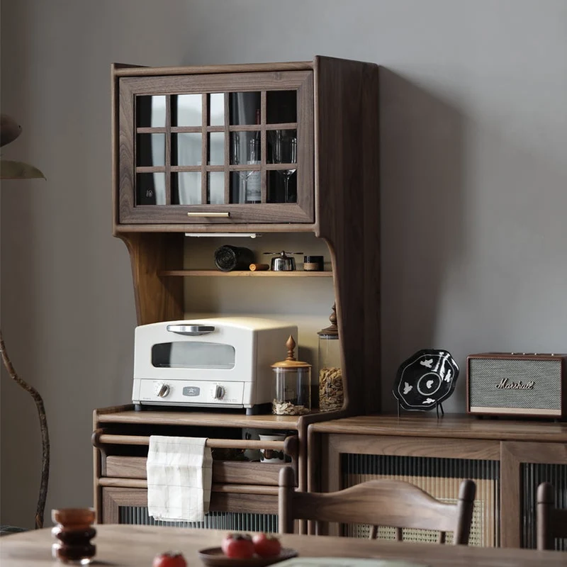 Harmonia Multi-Functional Solid Walnut Wood Tall Kitchen Cupboard