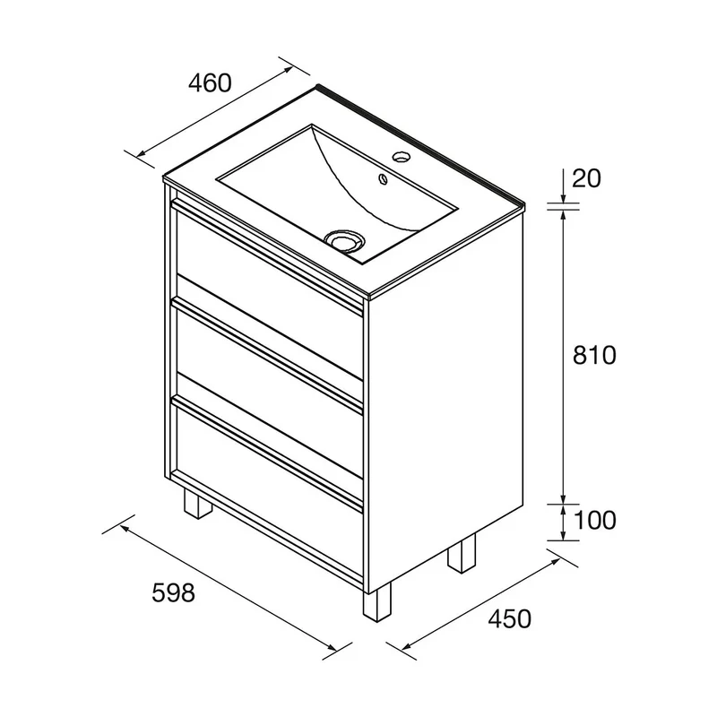 Mueble de Baño con Lavabo y 3 Cajones Salgar Attila 60 cm