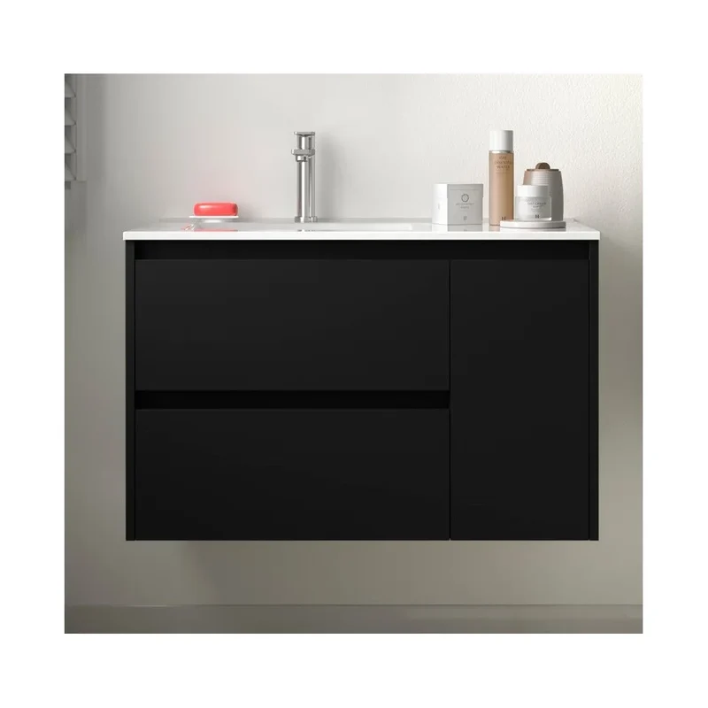 Mueble de Baño 2 Cajones Salgar Noja 90 cm Negro Satinado