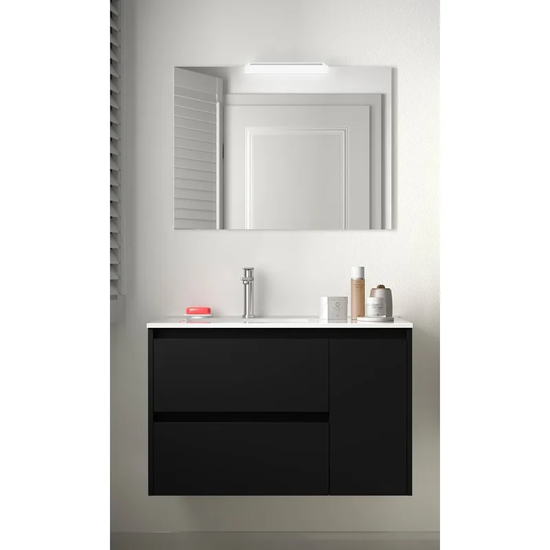 Mueble de Baño 2 Cajones Salgar Noja 90 cm Negro Satinado