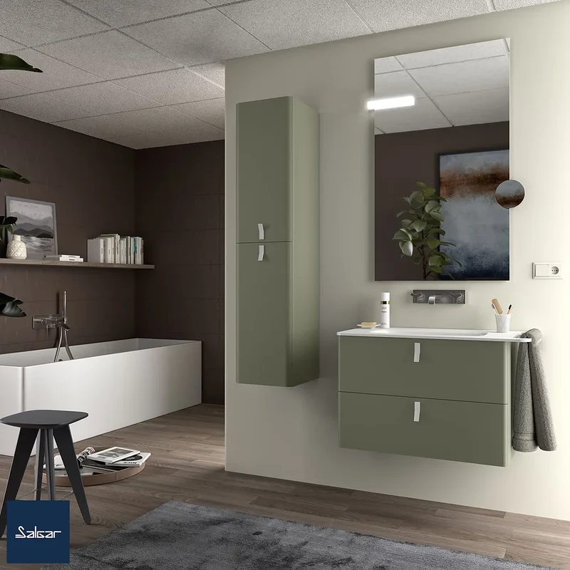 Mueble de Baño Suspendido con Lavabo y 2 Cajones Salgar Uniiq 80 cm Verde Bosque
