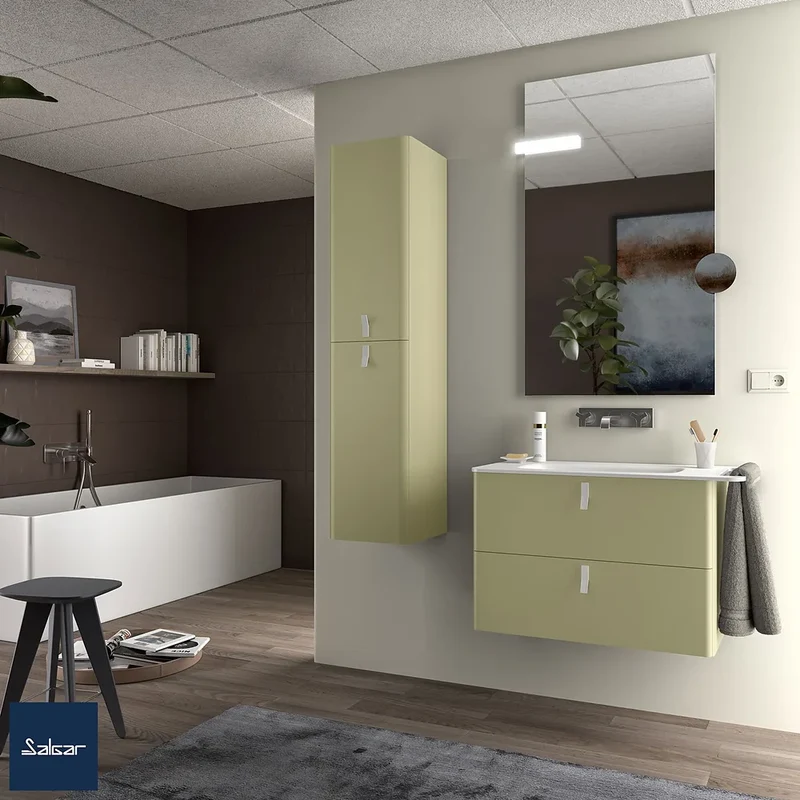 Mueble de Baño Suspendido con Lavabo y 2 Cajones Salgar Uniiq 80 cm Verde Salvia