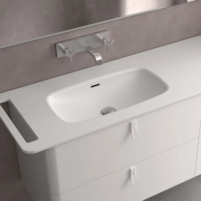 Lavabo UNIIQ 90/120 cm | Solid Surface Blanco | Toallero Opcional | Lavabo Izquierda/Derecha