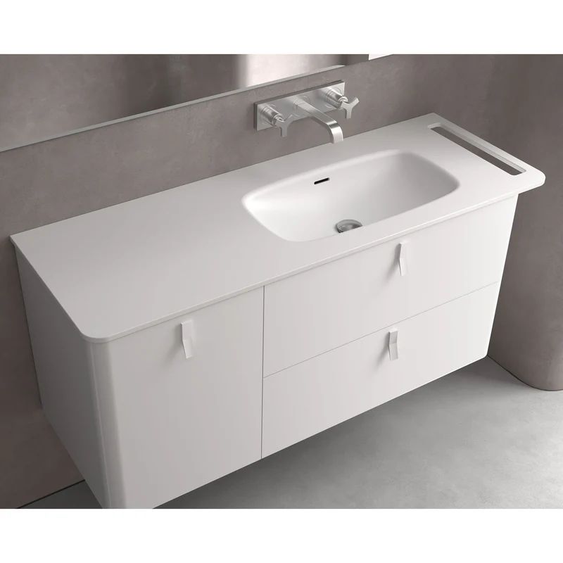 Lavabo UNIIQ 90/120 cm | Solid Surface Blanco | Toallero Opcional | Lavabo Izquierda/Derecha