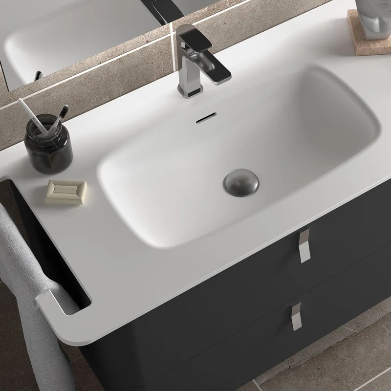 Lavabo UNIIQ 90/120 cm | Solid Surface Blanco | Toallero Opcional | Lavabo Izquierda/Derecha