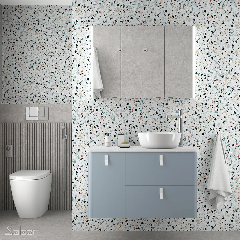 Mueble de baño UNIIQ de Salgar, 2 Cajones y 1 Puerta | 22 Acabados | 90 y 120 cm