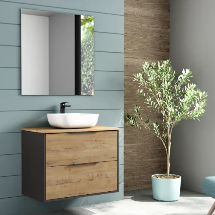 Mueble de Baño Duox Neutrum, 2 Cajones Suspendido con Encimera, 80 cm | Opción de Lavabo