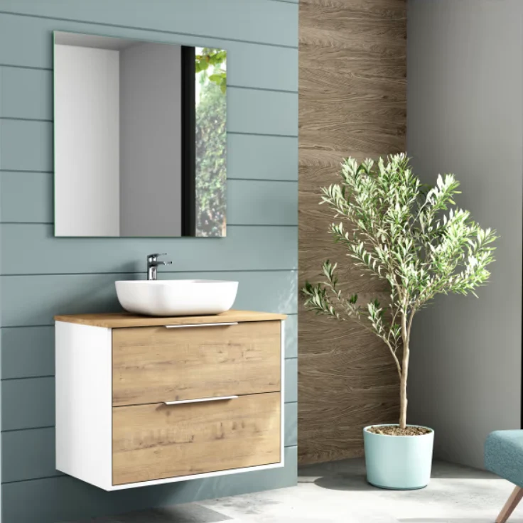 Mueble de Baño Duox Neutrum, 2 Cajones Suspendido con Encimera, 80 cm | Opción de Lavabo