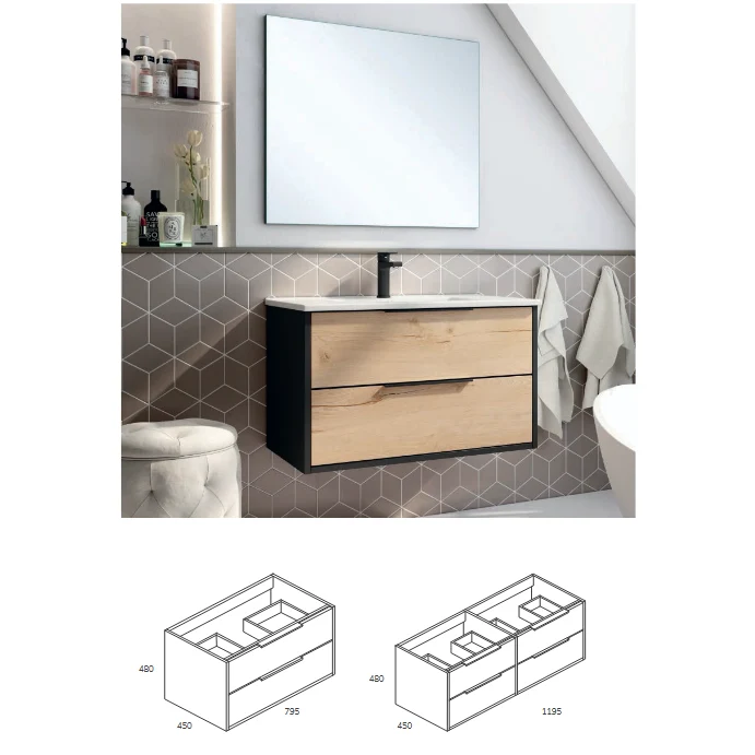 Mueble de Baño Duox de Neutrum | 2 Cajones, Suspendido con Lavabo Integrado | 80-120 cm