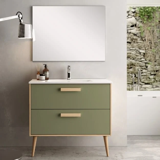 Conjunto NORDIC de Neutrum | Mueble de Baño de 80 cm con 2 Cajones y Lavabo Integral