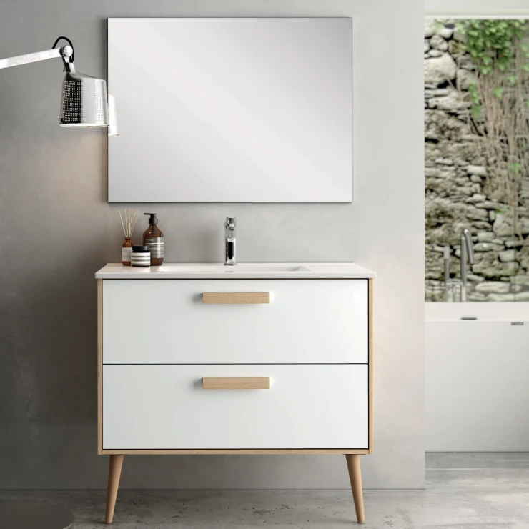 Conjunto NORDIC de Neutrum | Mueble de Baño de 80 cm con 2 Cajones y Lavabo Integral