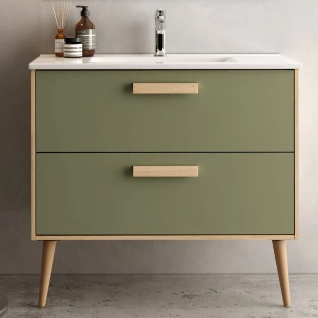 Conjunto NORDIC de Neutrum | Mueble de Baño de 80 cm con 2 Cajones y Lavabo Integral
