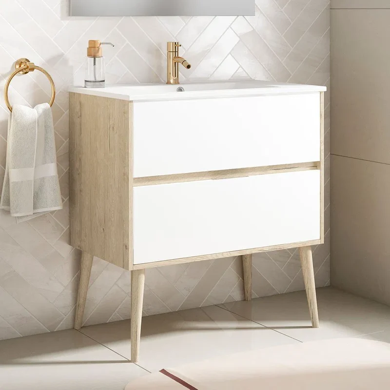 Conjunto NORDIC de Neutrum | Mueble de Baño de 80 cm con 2 Cajones y Lavabo Integral