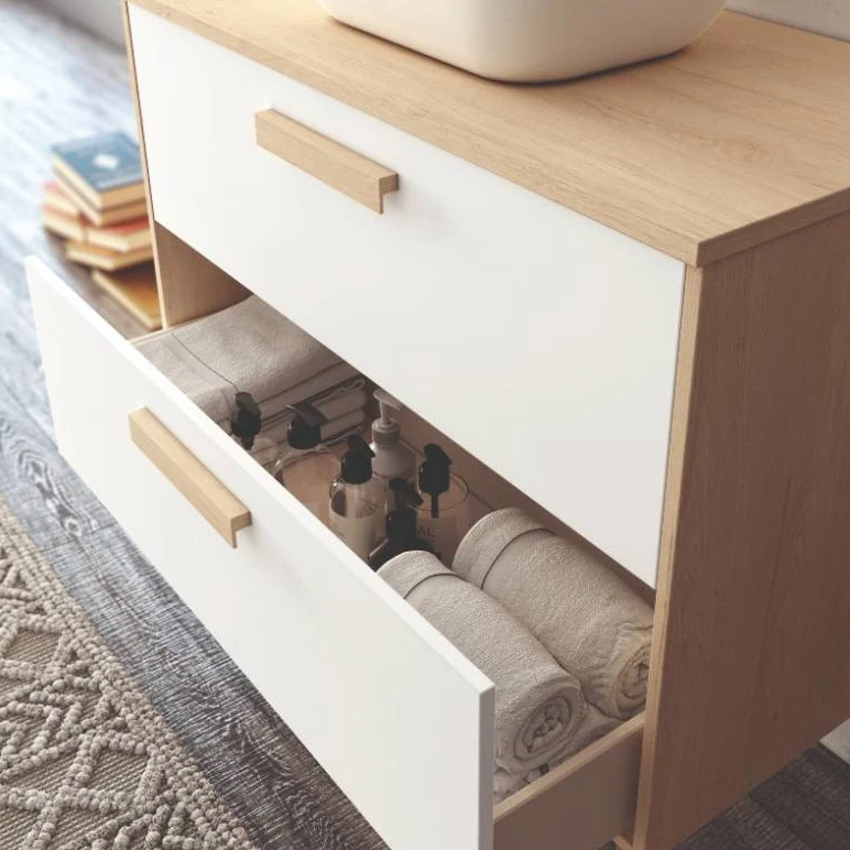 Conjunto NORDIC de Neutrum | Mueble de Baño de 80 cm con 2 Cajones y Lavabo Integral