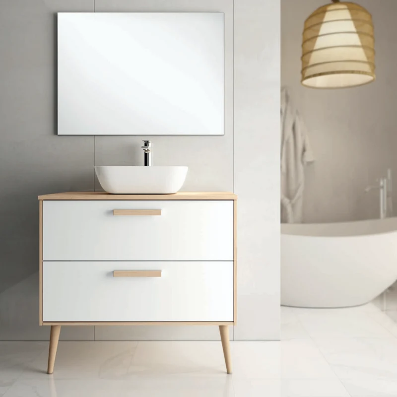Conjunto NORDIC de Neutrum | Mueble de Baño 80 cm, 2 Cajones + Encimera con Opción de Lavabo