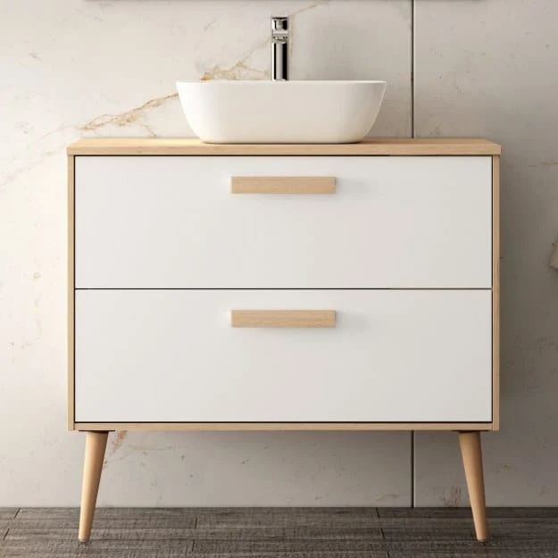 Conjunto NORDIC de Neutrum | Mueble de Baño 80 cm, 2 Cajones + Encimera con Opción de Lavabo