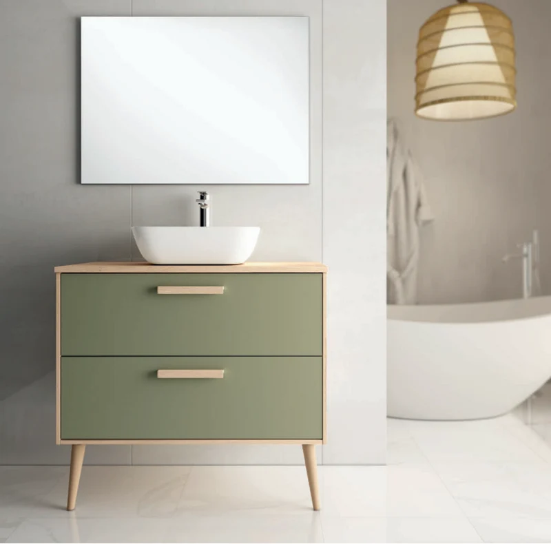 Conjunto NORDIC de Neutrum | Mueble de Baño 80 cm, 2 Cajones + Encimera con Opción de Lavabo