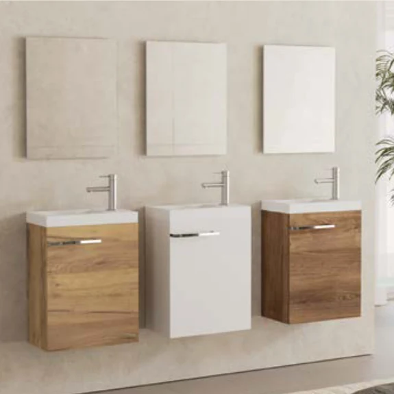 Mueble Baño BRIC Fondo Reducido de 22 cm con Lavabo y Espejo | Perfecto Baños Pequeños