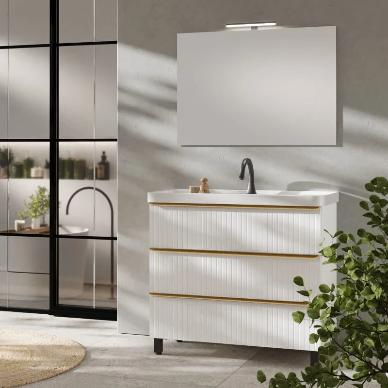 Conjunto Baño NOVEL, 3 Cajones Blanco + Lavabo COSMO + Tiradores