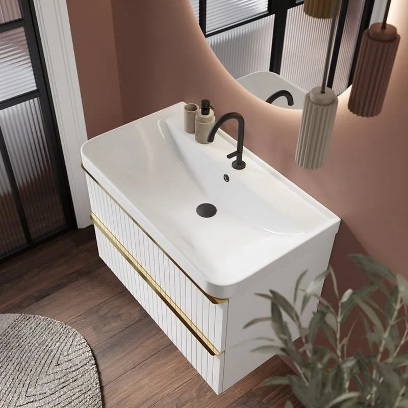 Conjunto Baño NOVEL, 3 Cajones Blanco + Lavabo COSMO + Tiradores