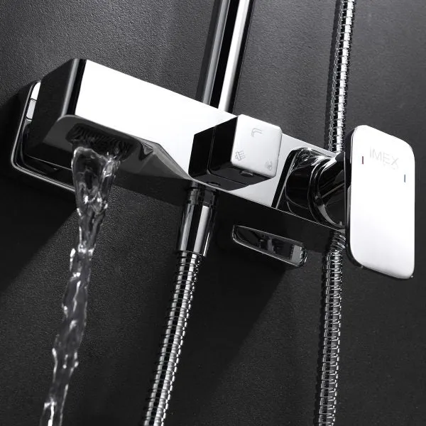 Conjunto Bañera Monomando SAONA Imex Cromo | Barra Ducha Telescópica + Rociador Extraplano 20x20