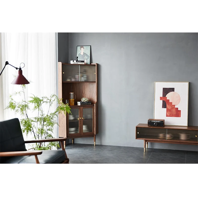 Elysian Solid Walnut Wood Corner Cabinet