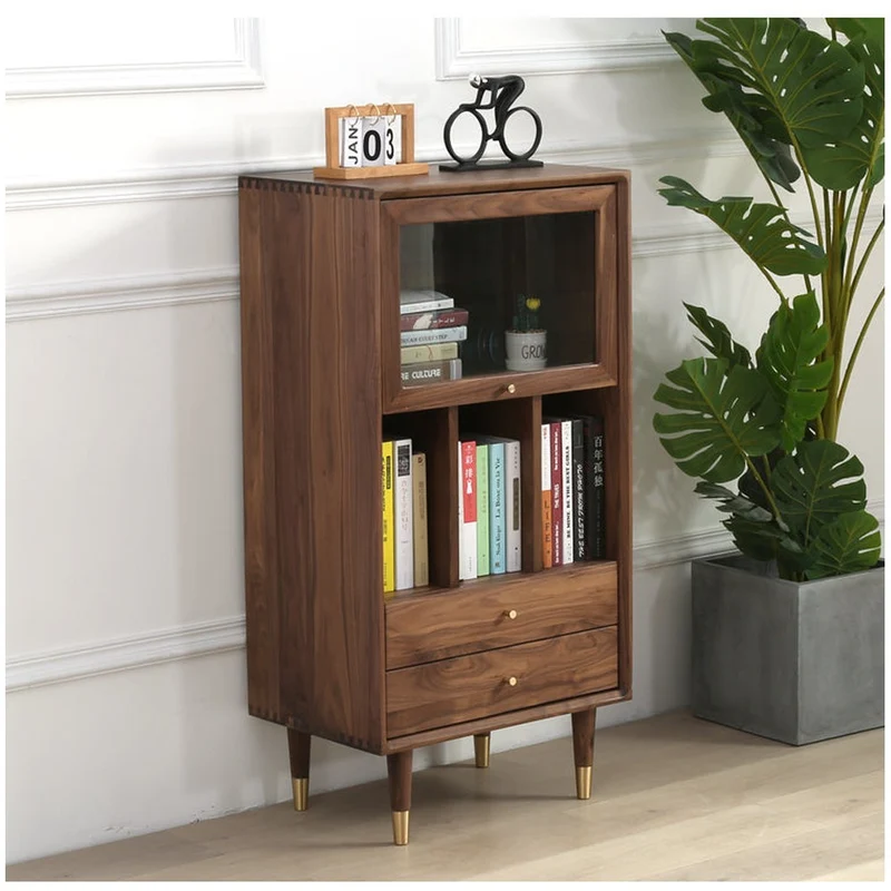 Aura Small Walnut Wood Side Table with Two Drawers