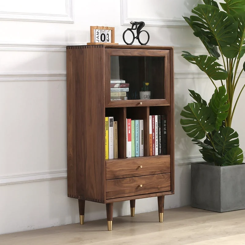 Aura Small Walnut Wood Side Table with Two Drawers