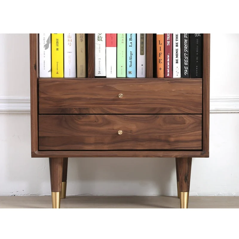 Aura Small Walnut Wood Side Table with Two Drawers