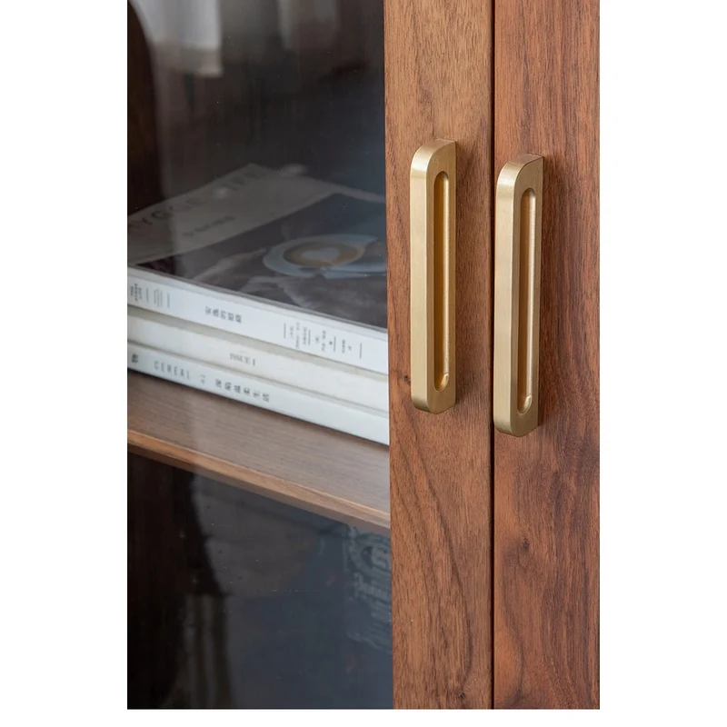 Whimsical Walnut Wood Two Arch Glass Door Design Cabinet