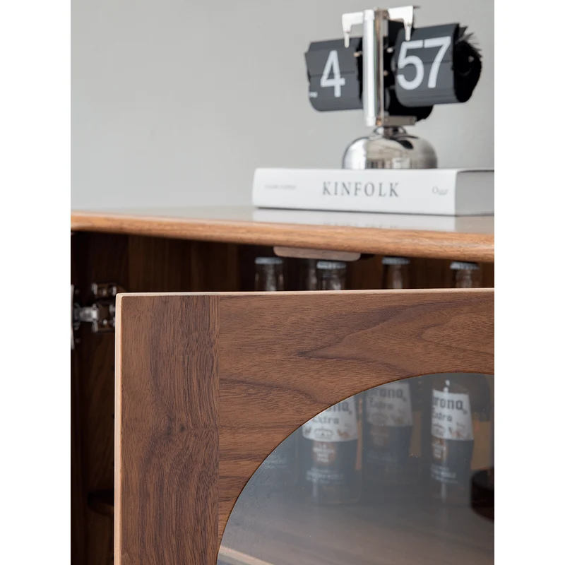 Whimsical Walnut Wood Two Arch Glass Door Design Cabinet