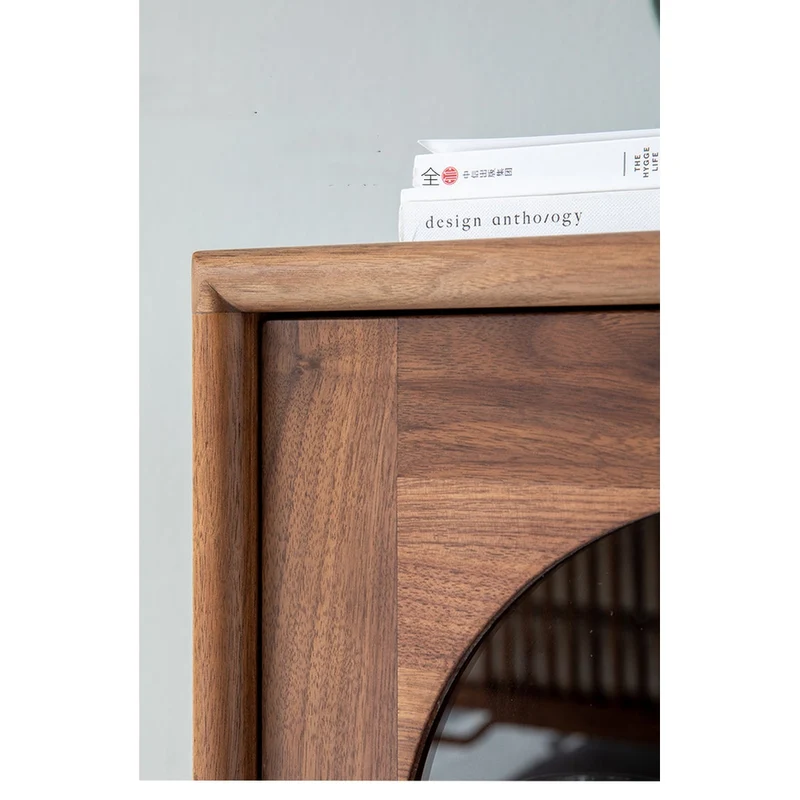 Whimsical Walnut Wood Two Arch Glass Door Design Cabinet