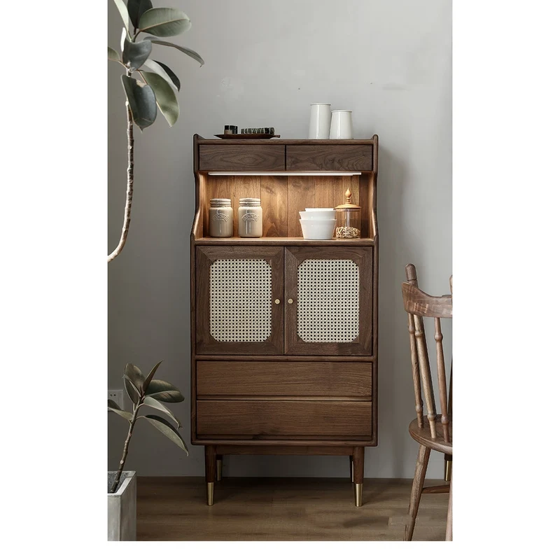 French Multi-Layers Solid Wood Cabinet with Rattan Door