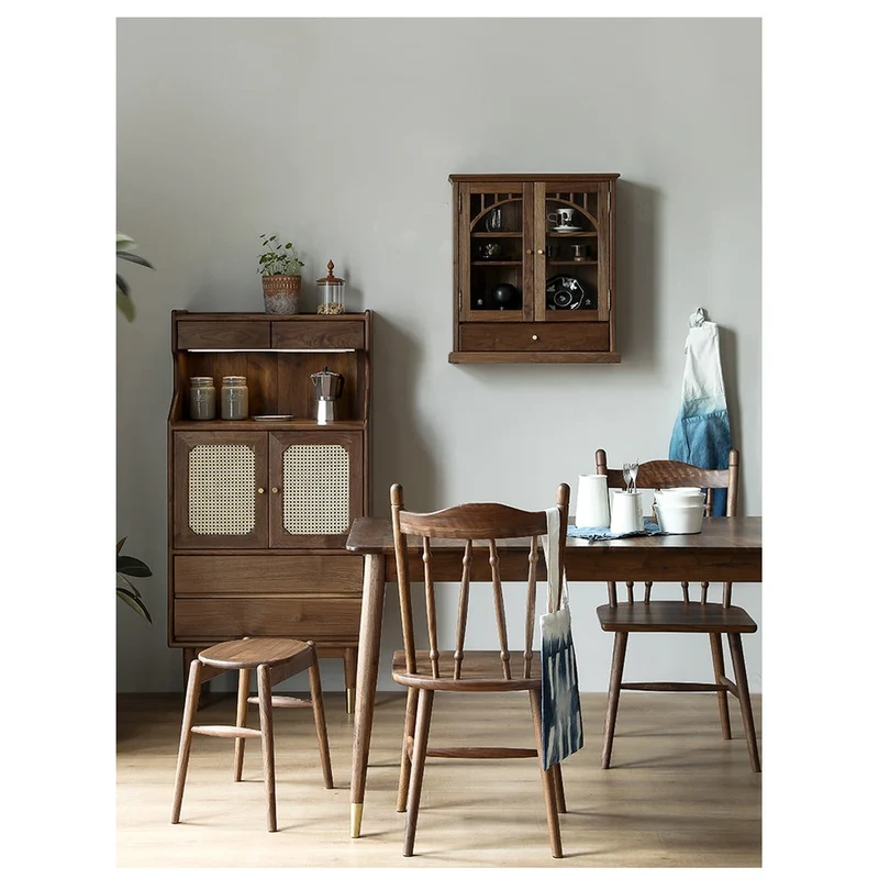 French Multi-Layers Solid Wood Cabinet with Rattan Door