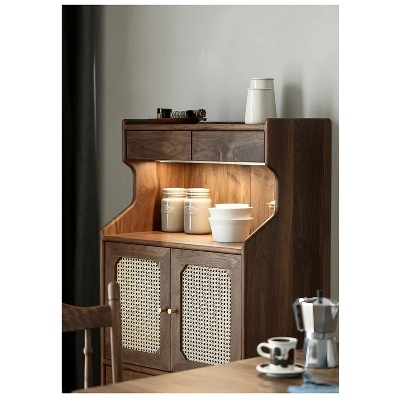 French Multi-Layers Solid Wood Cabinet with Rattan Door