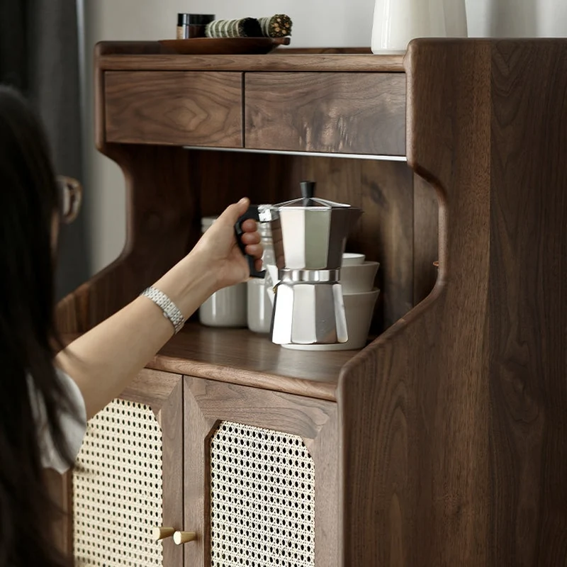 French Multi-Layers Solid Wood Cabinet with Rattan Door