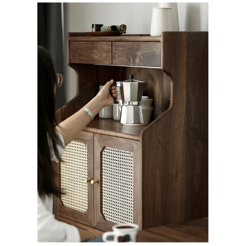 French Multi-Layers Solid Wood Cabinet with Rattan Door