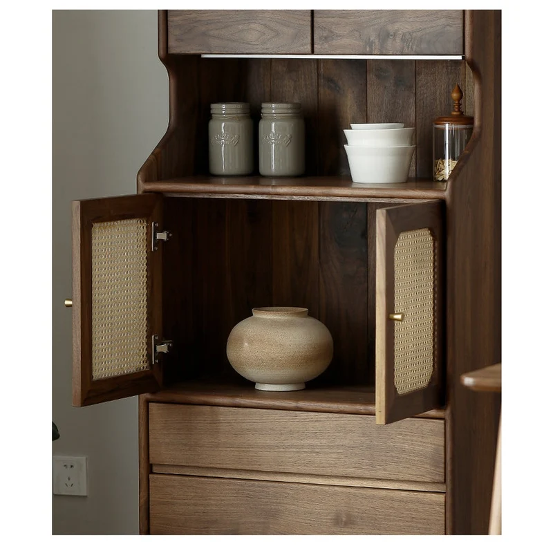French Multi-Layers Solid Wood Cabinet with Rattan Door